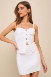 Lulus Summertime Charm White High Rise Mini Skirt In White