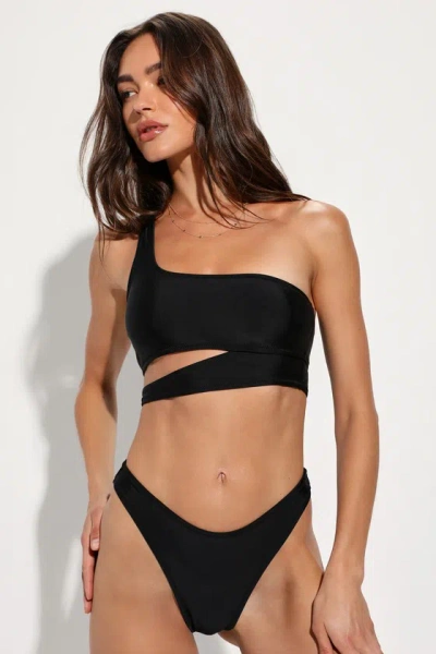 Lulus Sun And Games Black One-shoulder Cutout Bikini Top
