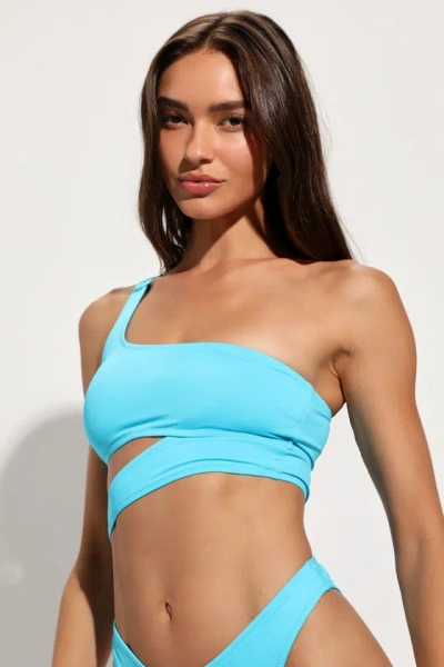 Lulus Sun And Games Teal Blue One-shoulder Cutout Bikini Top