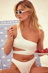 Lulus Sun And Games White One-shoulder Cutout Bikini Top In White