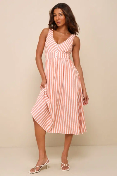 Lulus Sun-kissed Cutie Orange Striped Backless Midi Dress