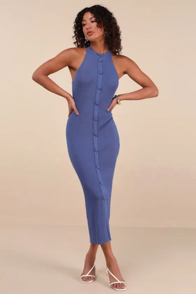 Lulus Sunia Blue Sleeveless Button-front Midi Sweater Dress