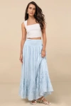 Lulus Sunny Baby Light Blue Smocked Tiered High-waisted Midi Skirt