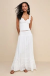Lulus Sunny Baby White Smocked Tiered High-waisted Midi Skirt In White