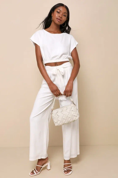 Lulus Sunny Beauty Ivory Linen Two-piece Short Sleeve Jumpsuit