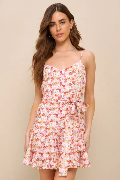 Lulus Sunny Charmer Ivory Multi Floral Sleeveless Skater Mini Dress