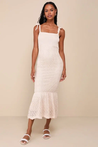 Lulus Sunny Choice Beige Tie-strap Sweater Knit Midi Dress