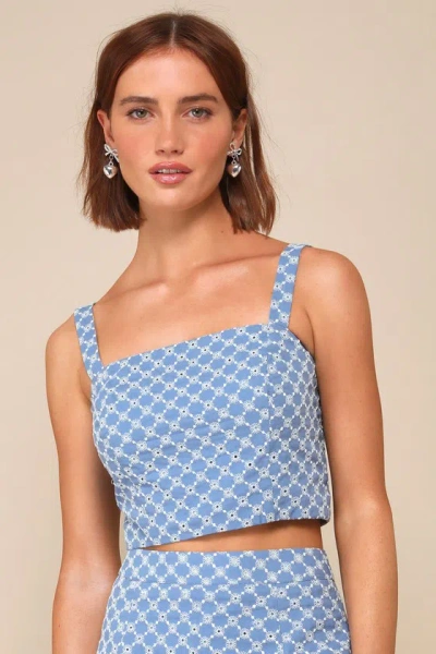 Lulus Sunny Concept Blue Embroidered Cropped Sleeveless Top