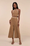 Lulus Sunny Confidence Brown Textured Velvet Wide-leg Pants In Brown