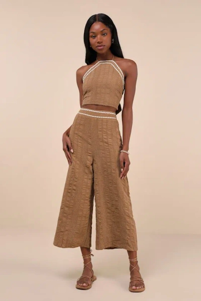 Lulus Sunny Confidence Brown Textured Velvet Wide-leg Pants