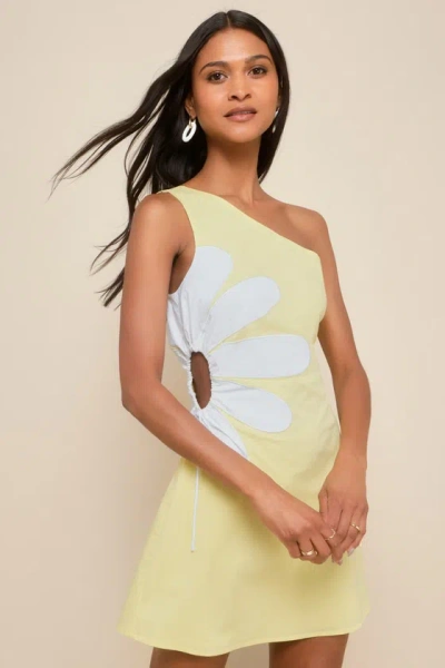 Lulus Sunny Design Yellow Cutout Flower One-shoulder Mini Dress
