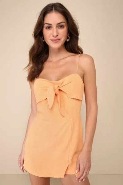 Lulus Sunny Favorite Orange Linen Sleeveless Tie-front Romper
