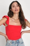 Lulus Sunny Mindset Red Ruffled Strap Tank Top In Red