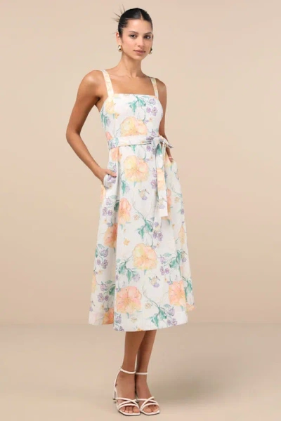 Lulus Sunny Posture Light Mint Floral Sleeveless Midi Dress In Green