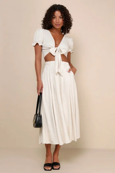 Lulus Sunny Romantic Beige Linen Two-piece Midi Dress With Pockets