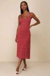 Lulus Sunset Vibes Rust Red Crochet Sleeveless Midi Dress In Rust Red
