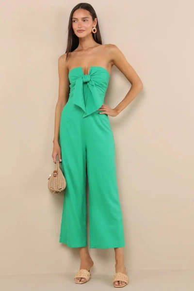 Lulus Sunshine Aura Green Tie-front Strapless Jumpsuit