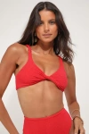Lulus Sunshine Seeking Red Crinkled Twist-front Bralette Bikini Top In Red