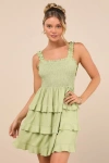 Lulus Super Sweet Lime Green Smocked Ruffled Tie-back Mini Dress In Green