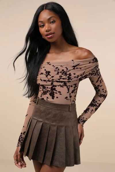 Lulus Superb Chicness Tan Sheer Mesh Burnout Top