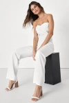 Lulus Surely Stunning Ivory Strapless Bustier Jumpsuit In Ivory
