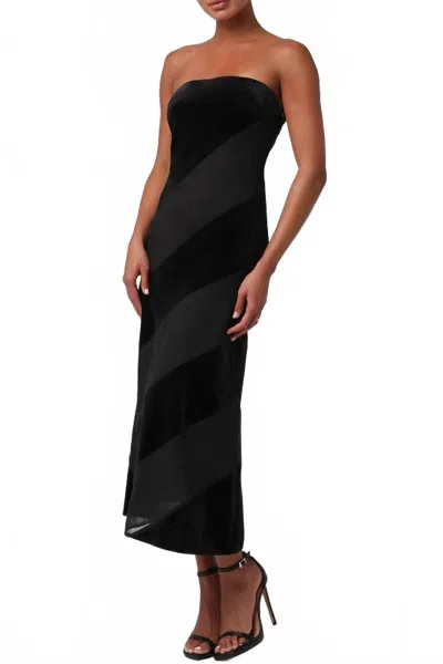 Lulus Surrey Velvet Striped Midi Dress In Black In Brown