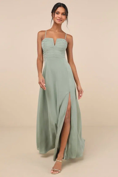 Lulus Sweeney Sage Brush Sleeveless Maxi Dress In Green