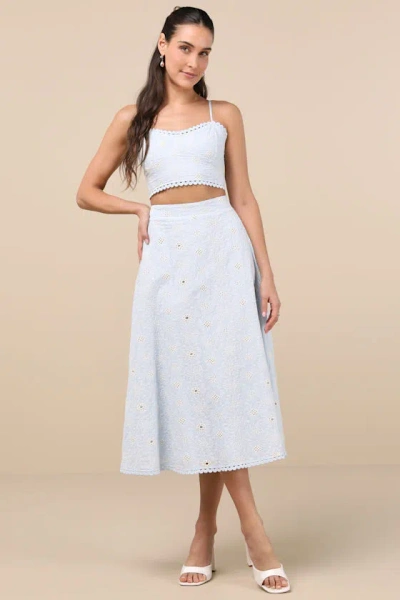 Lulus Sweet At Heart Blue Floral Embroidered Two-piece Midi Dress