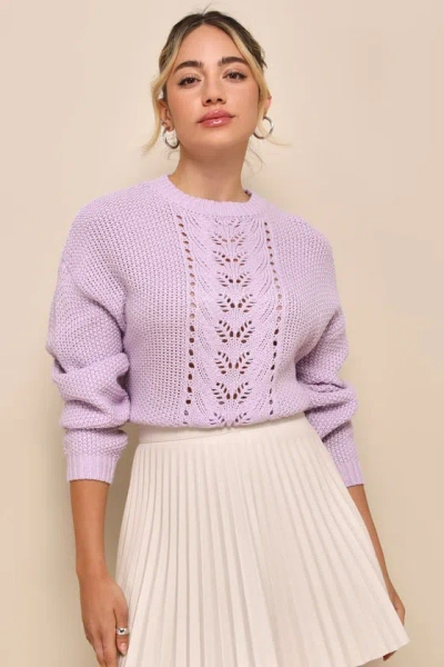 Lulus Sweet Company Lavender Pointelle Knit Crew Neck Sweater In Purple
