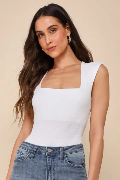 Lulus Sweet Crush Ivory Ribbed Square Neck Bodysuit