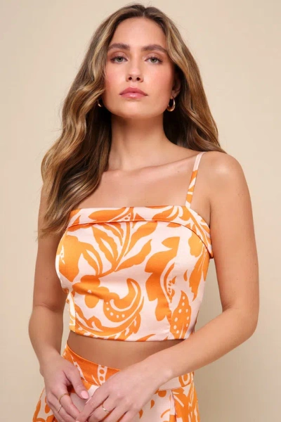 Lulus Sweet Cutie Orange And Blush Floral Sleeveless Crop Top