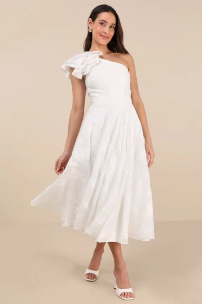 Lulus Sweet Definition White Burnout Ruffled One-shoulder Midi Dress