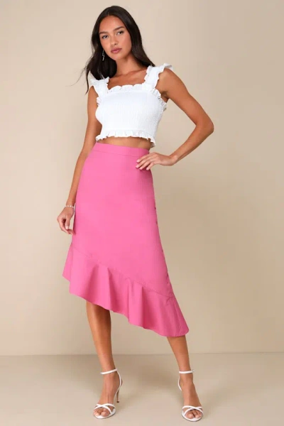 Lulus Sweet Destiny Pink Asymmetrical Ruffled Midi Skirt