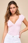 Lulus Sweet Direction Pink Pointelle Knit Cap Sleeve Top In Pink