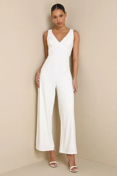 Lulus Sweet Eloquence White Lace Back Sleeveless Wide-leg Jumpsuit