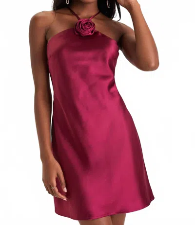 Lulus Sweet Prose Satin Rosette Halter Neck Mini Dress In Magenta In Pink