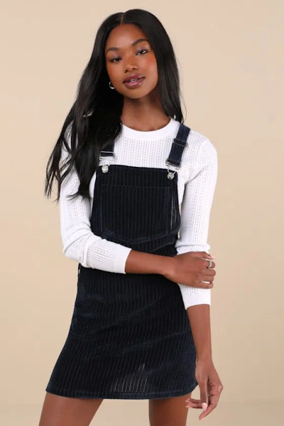 Lulus Sweet Reputation Navy Corduroy Overall Mini Dress With Pockets