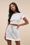 Lulus Sweet Score Heather Grey Ruffled Drawstring High-rise Mini Skirt In Heather Grey