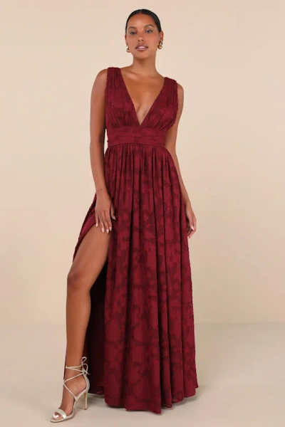 Lulus Sweet Sophistication Burgundy Burnout Floral Maxi Dress