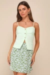 Lulus Sweet Tendencies Green Floral Rosette Bow Mini Skirt In Green