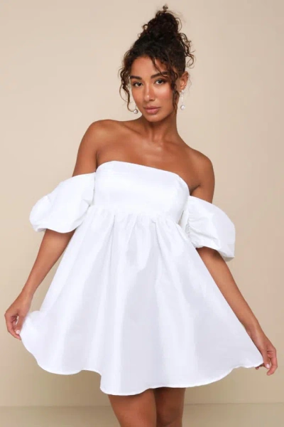 Lulus Sweet Vision White Taffeta Off-the-shoulder Babydoll Mini Dress