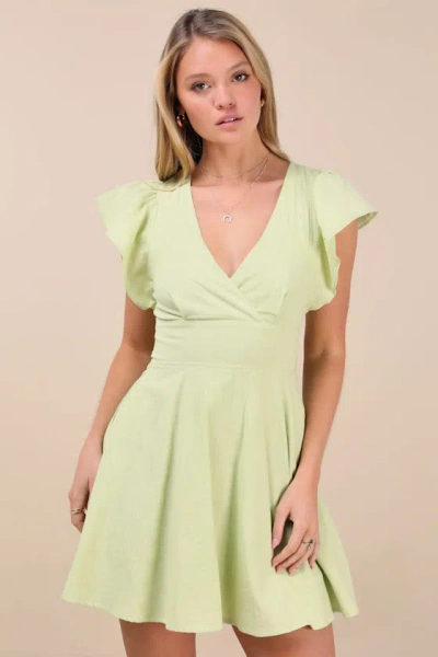 Lulus Sweeten Me Up Lime Green Flutter Sleeve Mini Dress With Pockets
