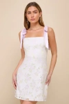 Lulus Sweeten The Day Cream Floral Burnout Tie-strap Mini Dress In White
