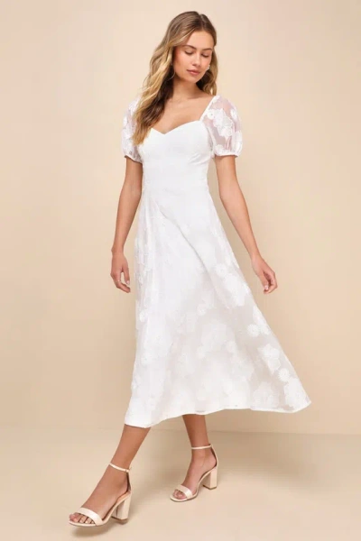 Lulus Sweetest Behavior White Embroidered Puff Sleeve Midi Dress