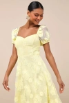 Lulus Sweetest Behavior Yellow Embroidered Puff Sleeve Midi Dress In Yellow
