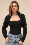 Lulus Sweetest Comfort Black Rosette Knit Shrug Cardigan In Black