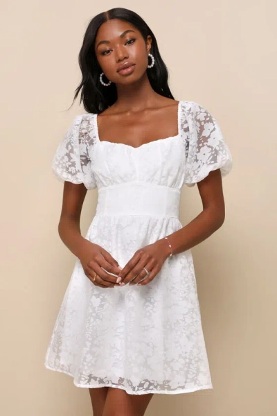 Lulus Sweetest Effect White Floral Burnout Puff Sleeve Mini Dress