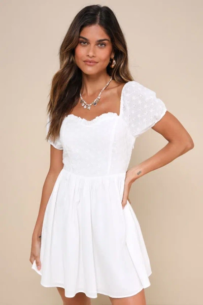 Lulus Sweetest Purpose White Eyelet Poplin Puff Sleeve Mini Dress
