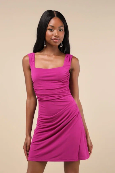 Lulus Sweetheart Glam Magenta Slinky Knit Tie-back Mini Dress