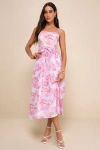 Lulus Sweetheart Status Pink Floral Sleeveless A-line Midi Dress In Pink